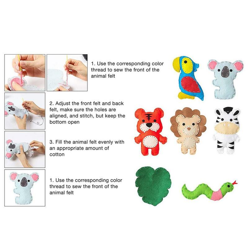 Jungle Animals Craft Kit Forest Creatures DIY Sewing Felt Plush Animals Toys Kids Beginners Sewing Learning Educational Toy Gift