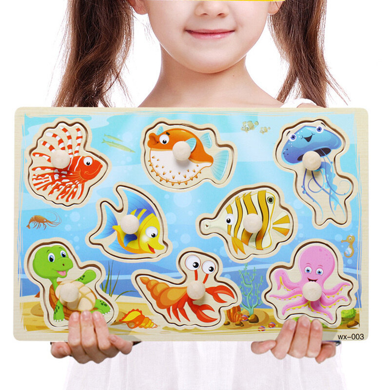 モンテッソーリ-子供向けの木製パズル,漫画の教育玩具,デジタル動物パズル,パズル,子供向けの教育ゲーム