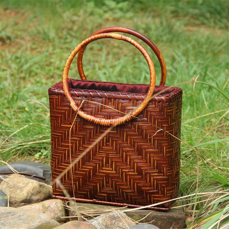 Bolso de bambú para hombre, bolsa de 21x18CM, tejido, Retro, tailandés, portátil, para ceremonia del té, a6107