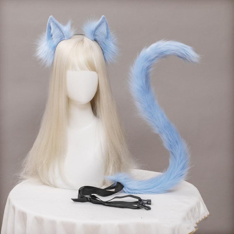 Orelhas de gato de pelúcia realista lolita bandana cauda de gato cosplay acessórios feitos à mão simulação orelhas animais halloween headwear kawaii