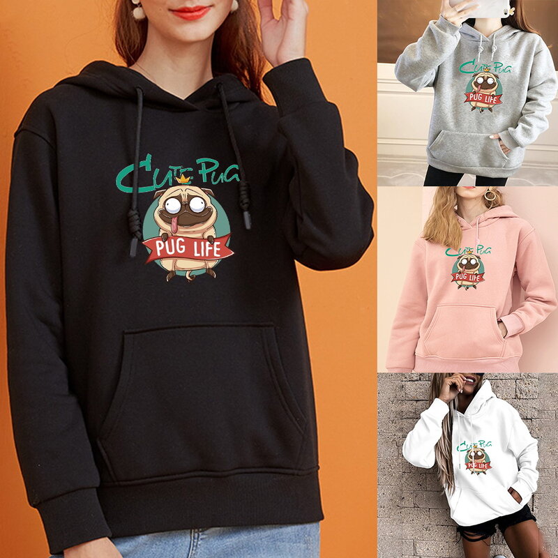 Women's Fashion Hoodie Harajuku Top Funny Dog Print Ladies Casual Street Pullover Loose Oversized Pocket Sweatshirt Hoodies