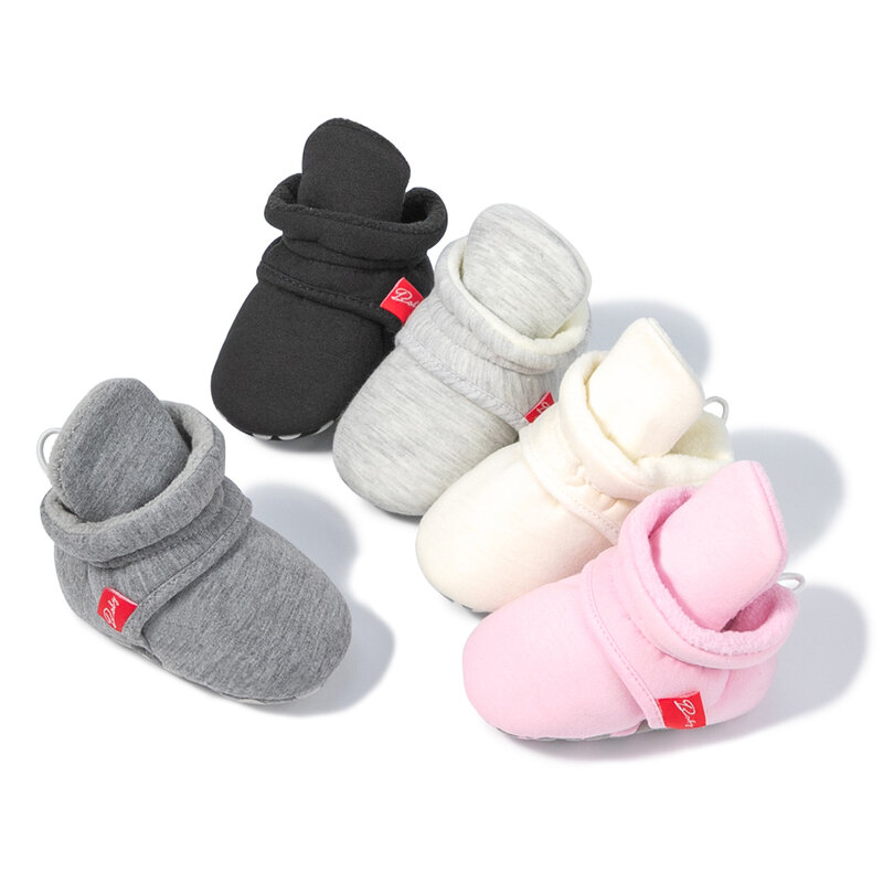 KIDSUN – chaussettes plates antidérapantes pour bébés filles et garçons, semelle en coton de couleur unie, chaussures de berceau pour premiers pas, automne hiver