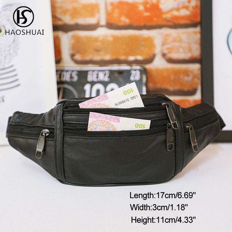 حقيبة خصر جلدية أصلية للرجال ، حقيبة الورك ، حزام قابل للتعديل ، غير رسمي ، للهاتف الخلوي