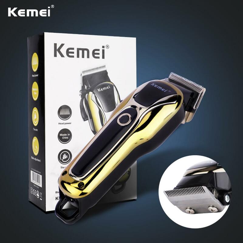 Cortadora de pelo KEMEI profesional eléctrica recargable, cortadora de pelo para hombres, Afeitadora eléctrica sin cable ajustable