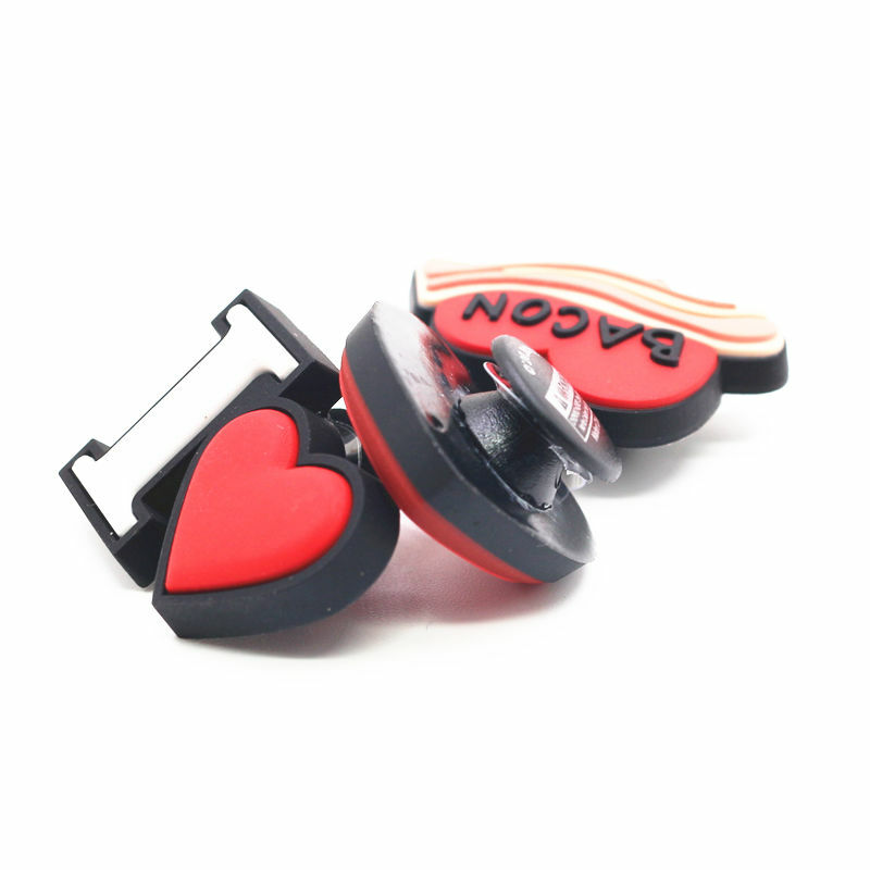 Drop shipping Heart-shaped Shoe Charms Accessories Red Heart Bacon PVC Sandals Buckle Decoration fit Bracelet Party Kids Gifts