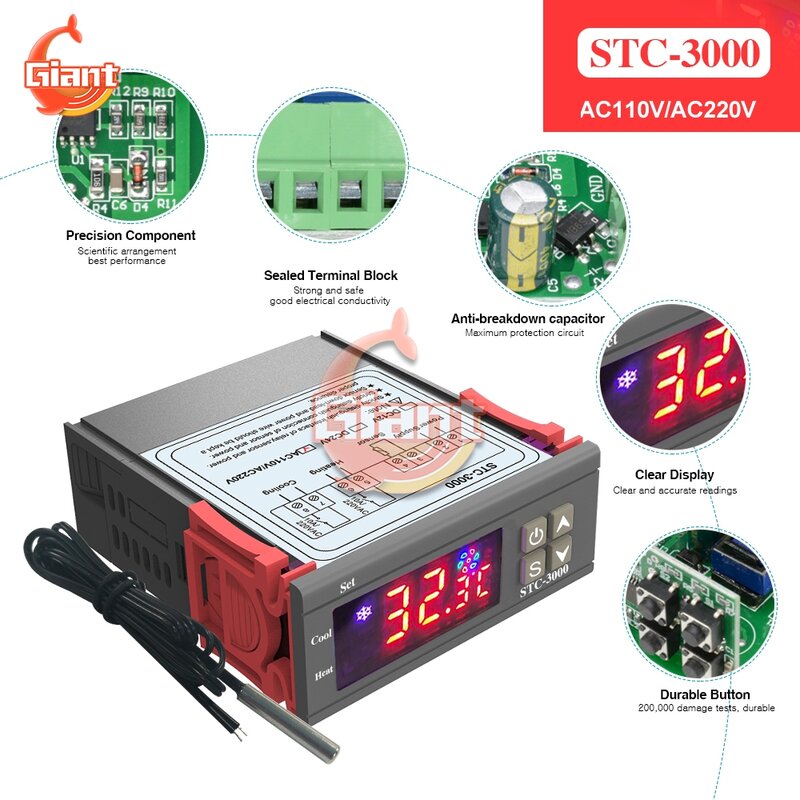 STC-3000 AC 110V 220V Digital Temperature Controller Thermostat for Arduino Sensor Thermoregulator Relay for Incubator Homehold