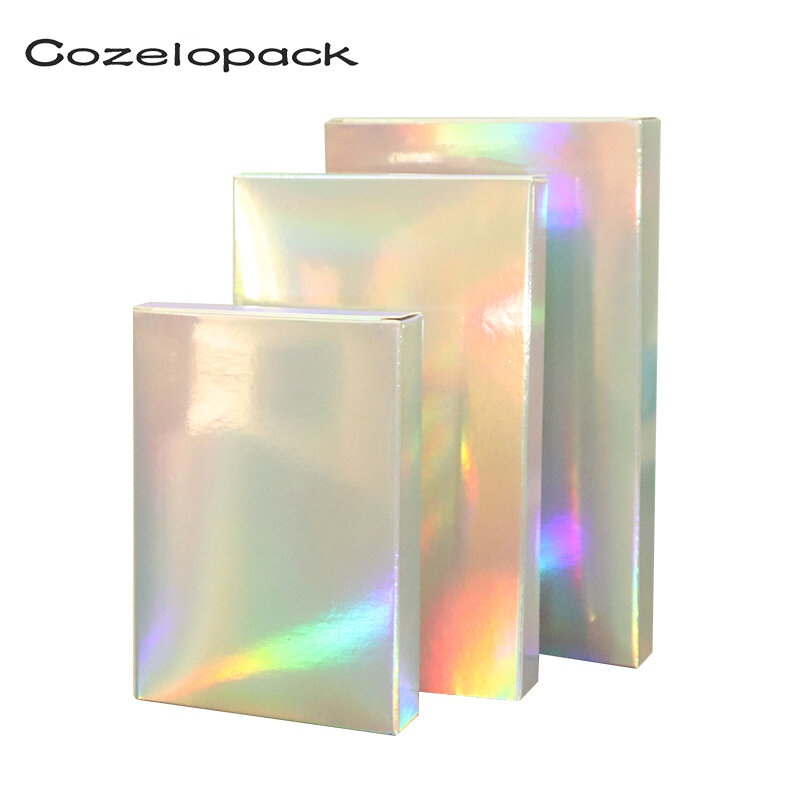 10PCS Holographic Foil Treat Boxes Laser Paper Box Gift Box Silver Cosmetics Packaging Party Favor Box Wedding Candy Cartons