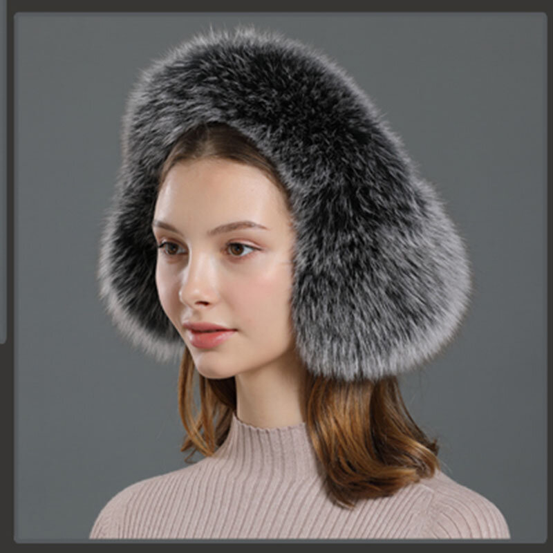 2022 nova moda feminina inverno real pele de raposa orelha boné feminino genuína pele de raposa earmuff moda feminina earflap