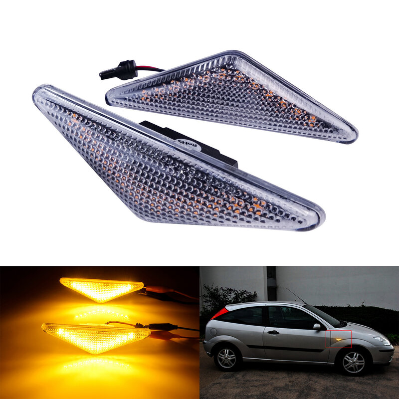 ANGRONG 2X For Ford Focus MK1 Mondeo MK3 Amber LED Side Indicator Marker Repeater Light Clear Lens