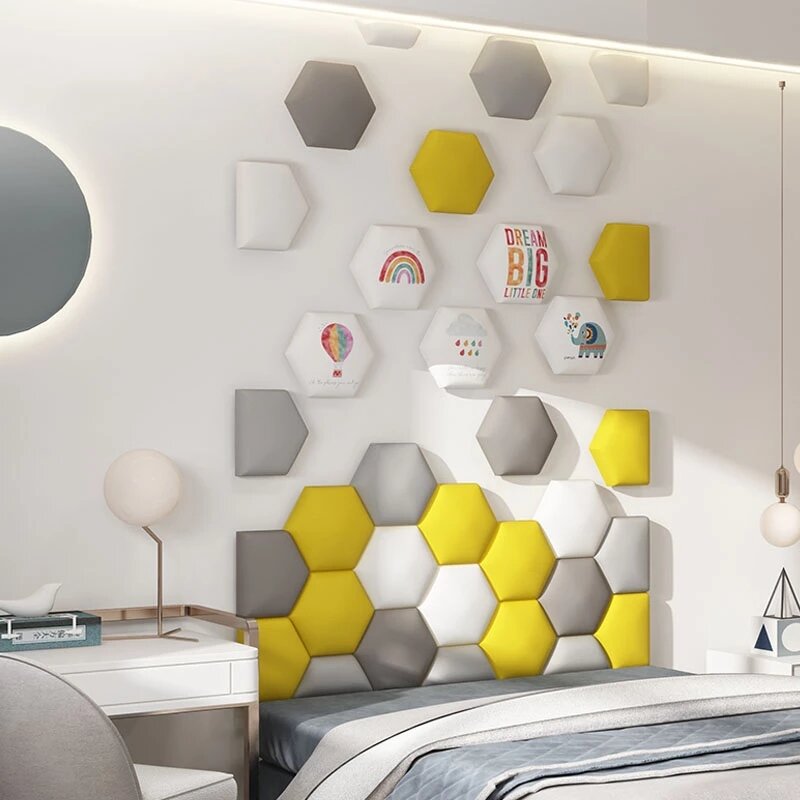 Hexagonal cama cabeceiras pacote macio adesivo de parede auto-adesivo pano de fundo decoração de parede cabeceros tatami crianças anti-colisão tete de lit