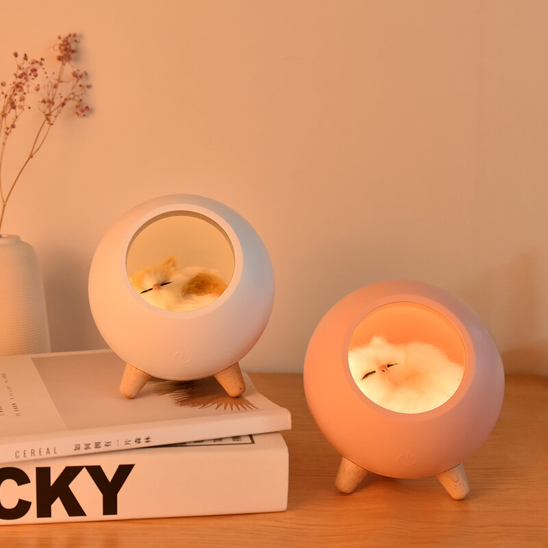 USB 귀여운 고양이 집 터치 디밍 LED 야간 조명, 아이 아기 침실 홈 현대 실내 연구 침대 옆 장식 크리에이티브 선물 램프