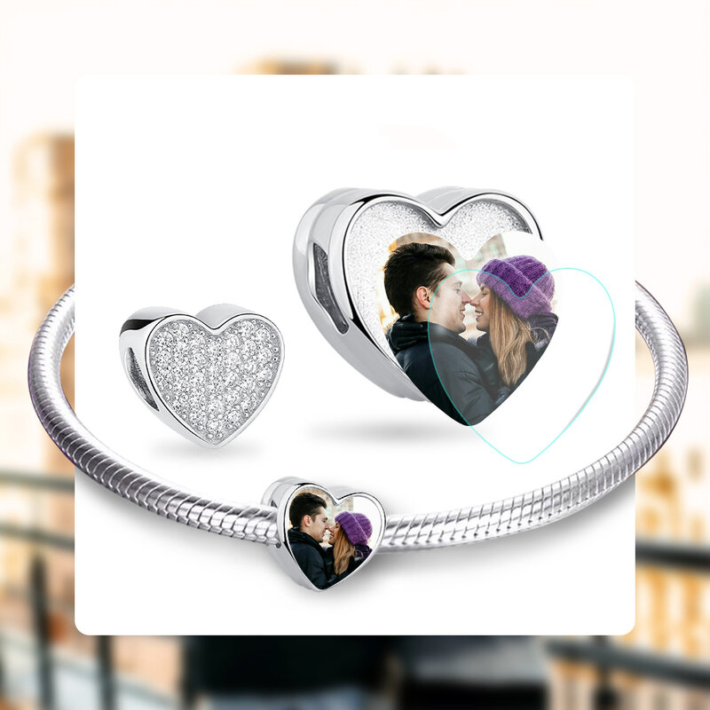 Eleshe personalizado foto 925 prata esterlina coração contas encantos caber pulseira original diy moda prata 925 jóias