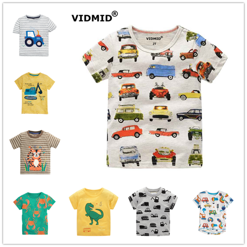 Vidmid-子供用コットンtシャツ,1〜10歳,夏服,デザイナー,恐竜の漫画,w02