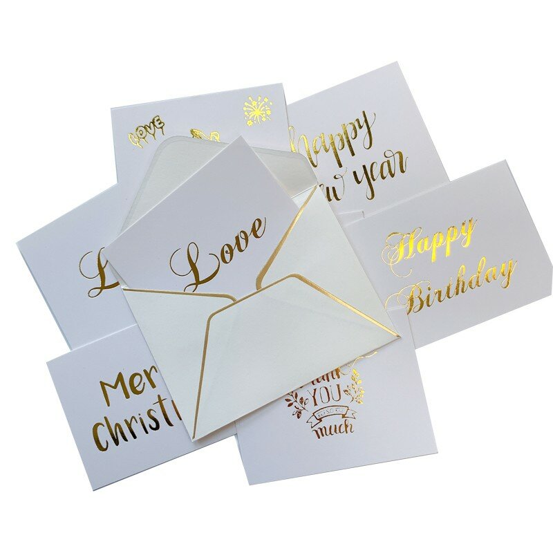 100 paczek hurtowych biały brązujący prasowanie koperta z kartą MINI karty wesele szczęśliwy zaproszenie na urodziny 8*6CM