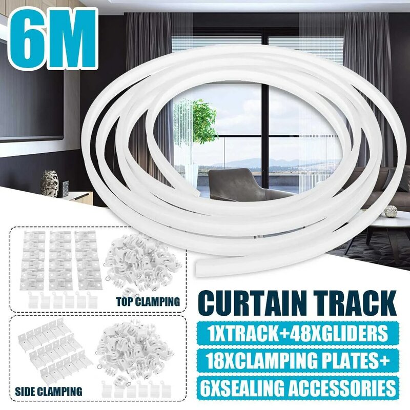 3/5/6m flessibile a soffitto binario per tende binario scorrevole dritto finestre balcone plastica pieghevole accessori per la decorazione della finestra di casa