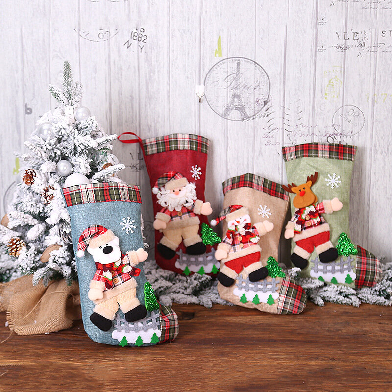 Christmas Stocking worek świąteczny prezent worek na cukierki ozdoby świąteczne dla domu Navidad skarpety Christmas dekor w kształcie drzewa 2022 nowy rok
