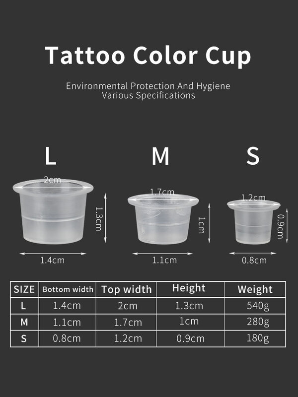 Profissional tatuagem tinta copos, tatuagem suprimentos, plástico, transparente pigmento copos, 1000pcs