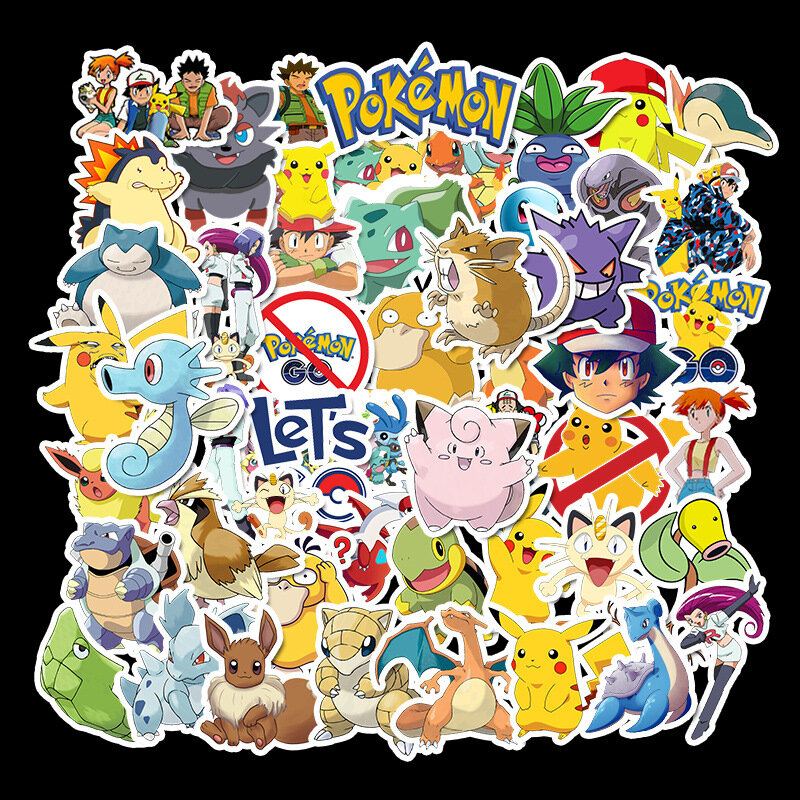 50pcs/set Game Pokemon Go Stickers Cosplay Prop Accessories Pikachu PVC Decal Waterproof Cartoon Collect Sticker