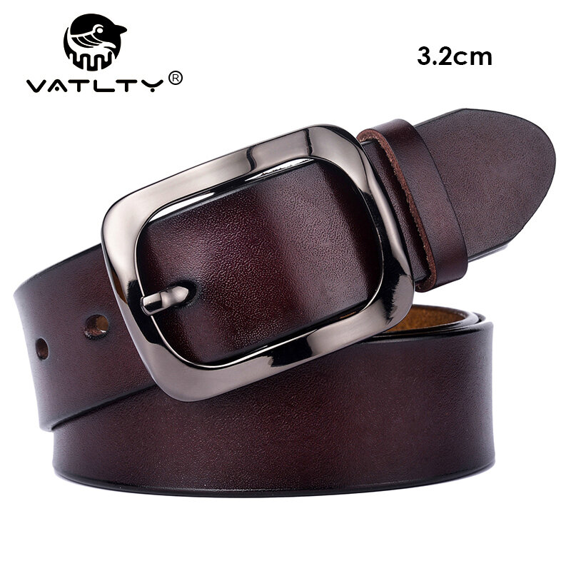 VATLTY 3.2cm Genuine Leather Belt for Women Natural Cowhide Metal Buckle Casual Jeans Trousers Belt Female Waistband Gifts
