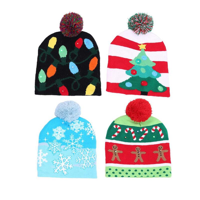 2022 ano novo led de malha chapéu de natal beanie luz acima iluminar quente chapéu para crianças adultos ano novo decoração de natal
