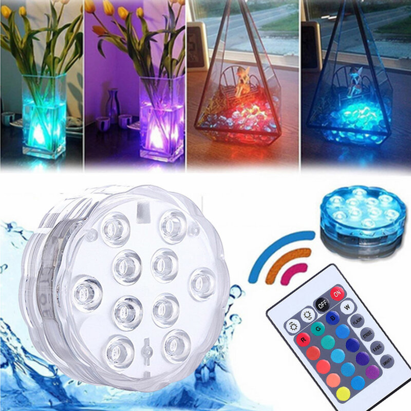 10/13 Led télécommandé RGB Submersible lumière à piles sous-marine nuit lampe en plein air fête jardin décoration été