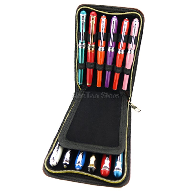 Pluma estilográfica y Rollerball de alta calidad, estuche de lápices disponible para 12 bolígrafos, portalápices de cuero café y bolsa