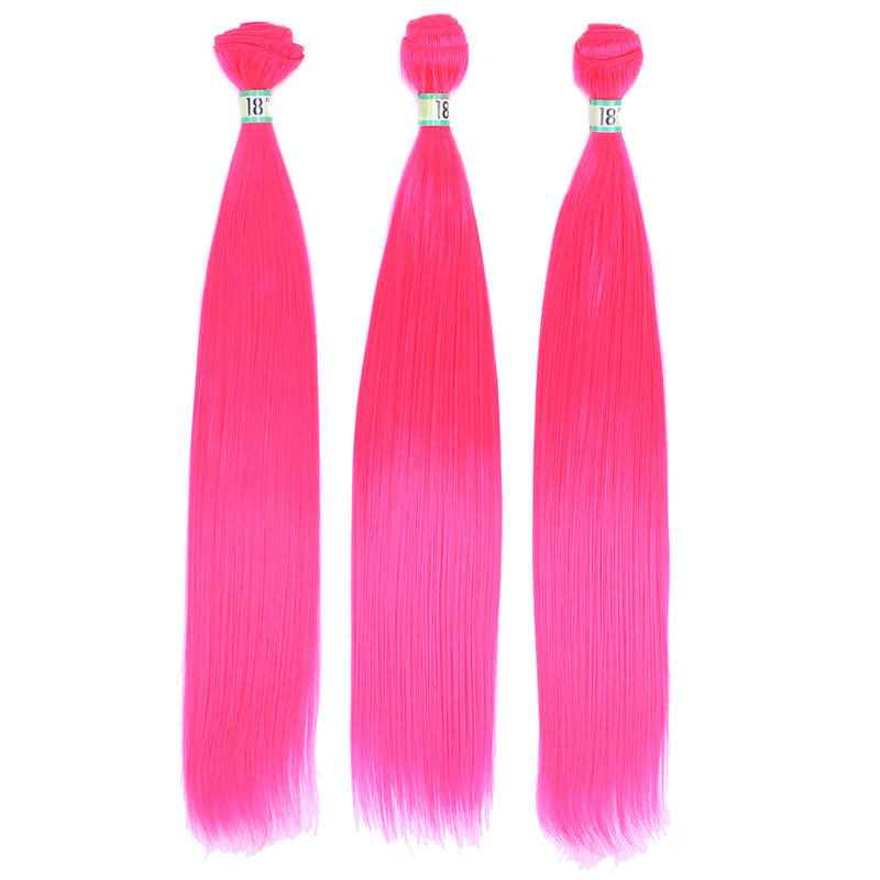 14-22 Inches Afro Pink Straight Hair Bundles 100g/Piece Synthetic Hair Weave Ponytail Hair Extensions for Black Women