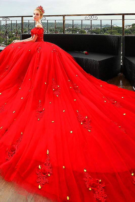 Vraies Photos rouge grande robes robe De bal robe de soirée de mariage dentelle robe de mariee longue robe de mariée robe mariage Robes de soirée princesse élégante robe vintage longue taille plus plus pour femmes