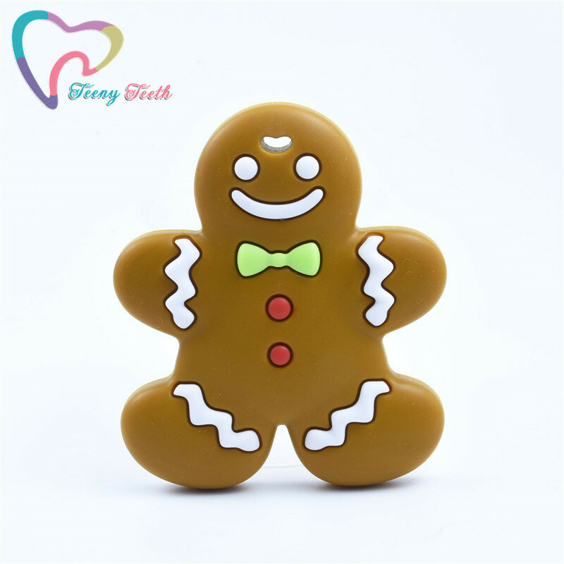10 PCS Gingerbread Man Shape Baby Teethers Food Grade Silicone BPA Free Kids Baby Teething Necklace Beads Teether