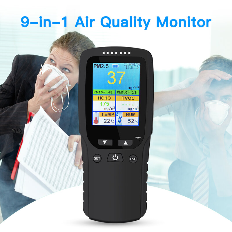 Tester di analisi della qualità dell'aria portatile interno/esterno DM106A strumento di misurazione dell'analizzatore del rivelatore di qualità dell'aria Smog/polvere/formaldeide