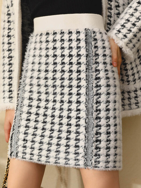 Amii minimalizm zima Vintage Plaid pełna rękaw damski płaszcz moda przyczynowy Aline wysoka talia Mini spódnica damska 12040640