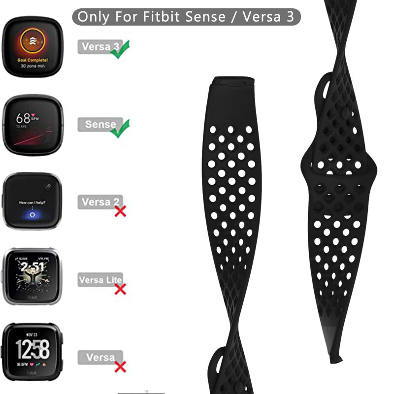 Fitbitウォッチ用の通気性シリコンストラップ,fitbit versa 3/fitbit senseウォッチ用の滑り止めストラップ