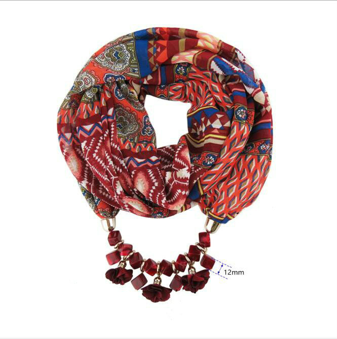 Women Printed Chiffon Ring Scarf Hijabs Multi-style Jewelry Necklace Flower Pendant Scarf Lady Apparel Accessories Wholesale