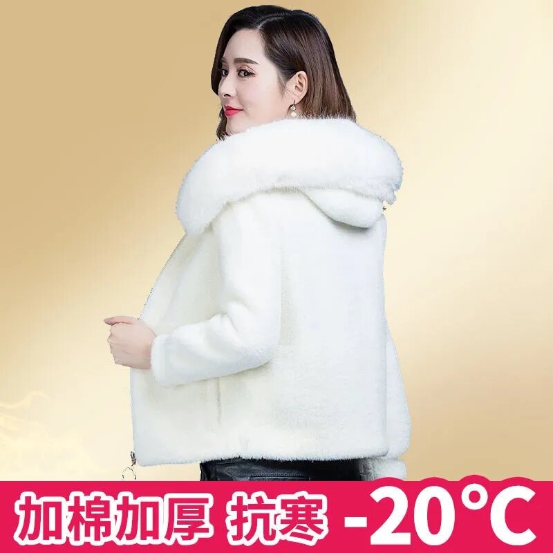 Sweat-shirt à capuche pour femme, protection contre le vison, polaire, épais, col en fourrure, fermeture éclair, automne-hiver