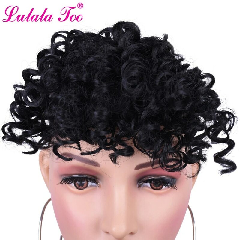 Afro Kinky Curly Bangs peruca para mulheres, extensão de cabelo sintético preto natural, clipes de franja falsificados, franja preta