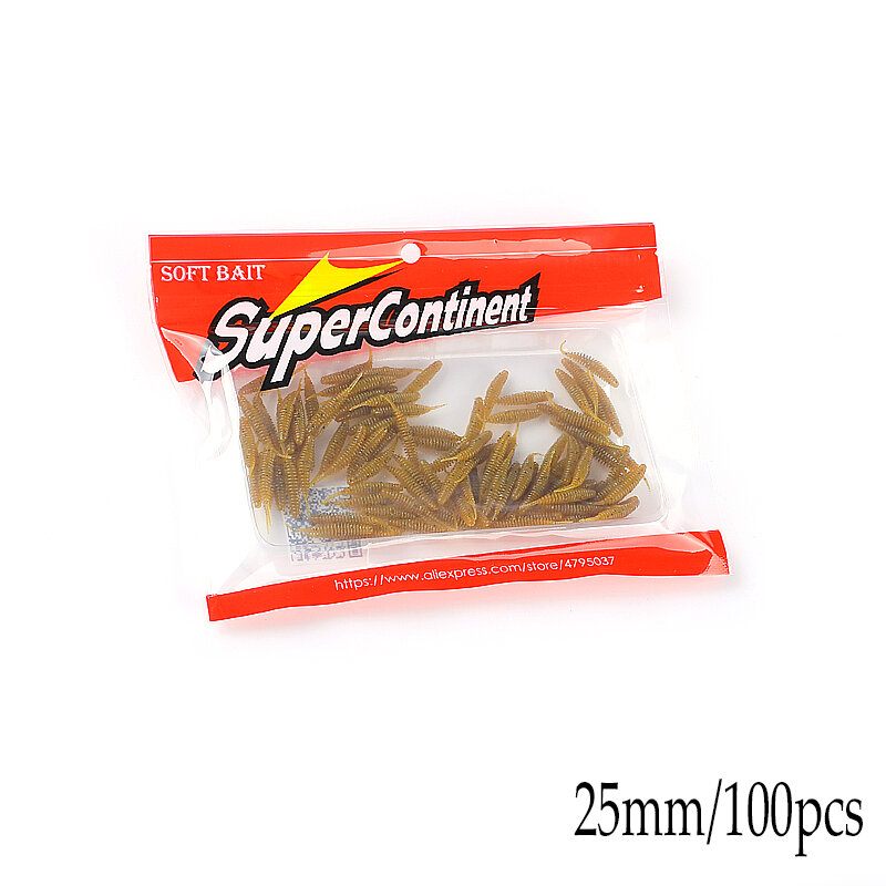 Supercontinent-Cebo de gusano blando, señuelo de Pesca de 25mm/100 piezas, carpas, lubina, Isca artificial