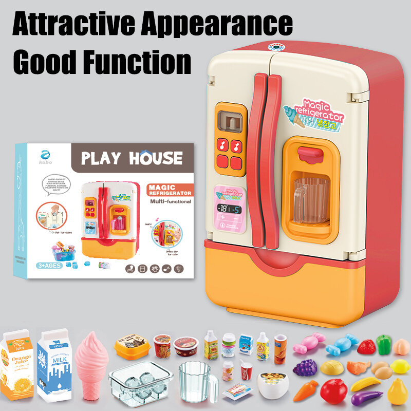 Kinderspeelgoed Koelkast Koelkast Accessoires Met Ijs Dispenser Rollenspel Apparaat Voor Kinderen Keuken Set Voedsel Speelgoed Voor Meisjes Jongens