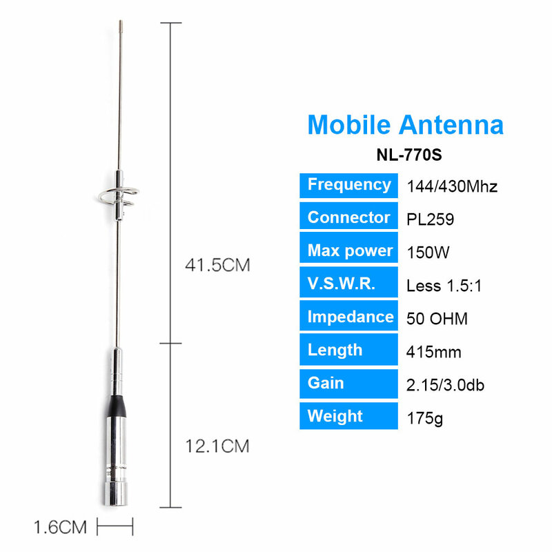 Nagoya NL-770S antena pl259 conector banda dupla 144/430mhz 150w 2.15/3.0dbi para KT-8900D BJ-318 VV-998S transceivr móvel