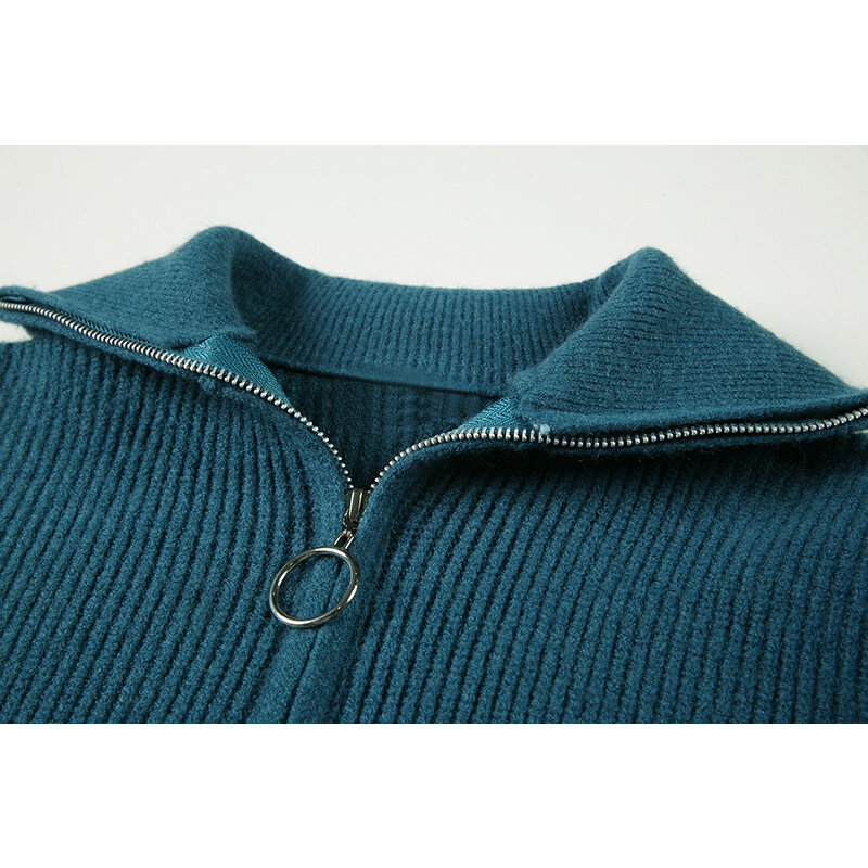 Paski swetry kaszmirowe damskie luźne Casual swetry z dzianiny damskie 2021 zima Oversize Zipper skręcić w dół kołnierz gruby sweter