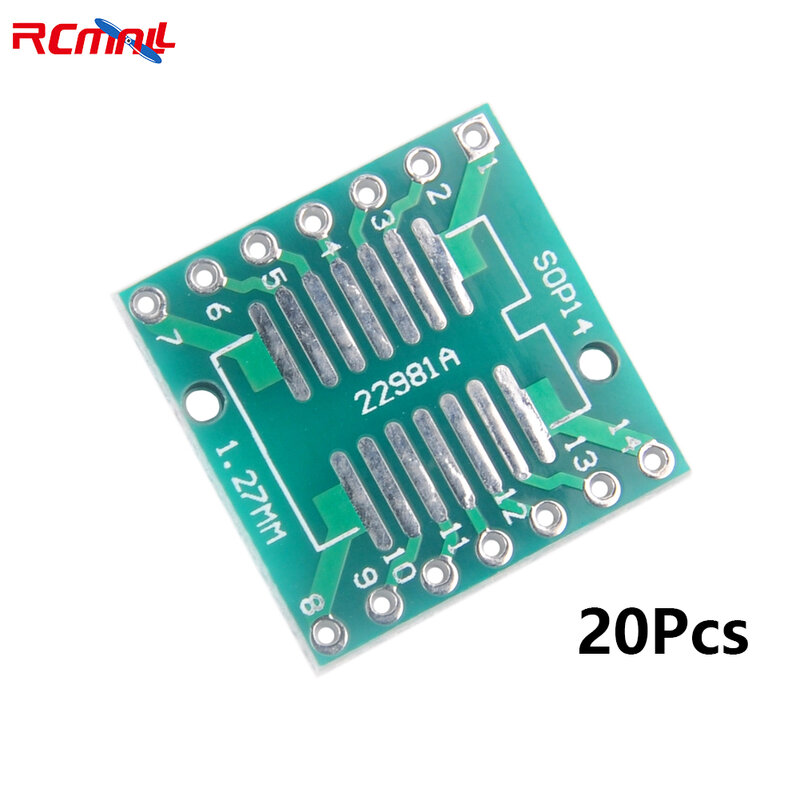 RCmall 20 piezas SOP14 SSOP14 TSSOP14 SMD a adaptador DIP IC Adaptador convertidor DIP14 0,65mm 1,27mm Placa de PCB IC