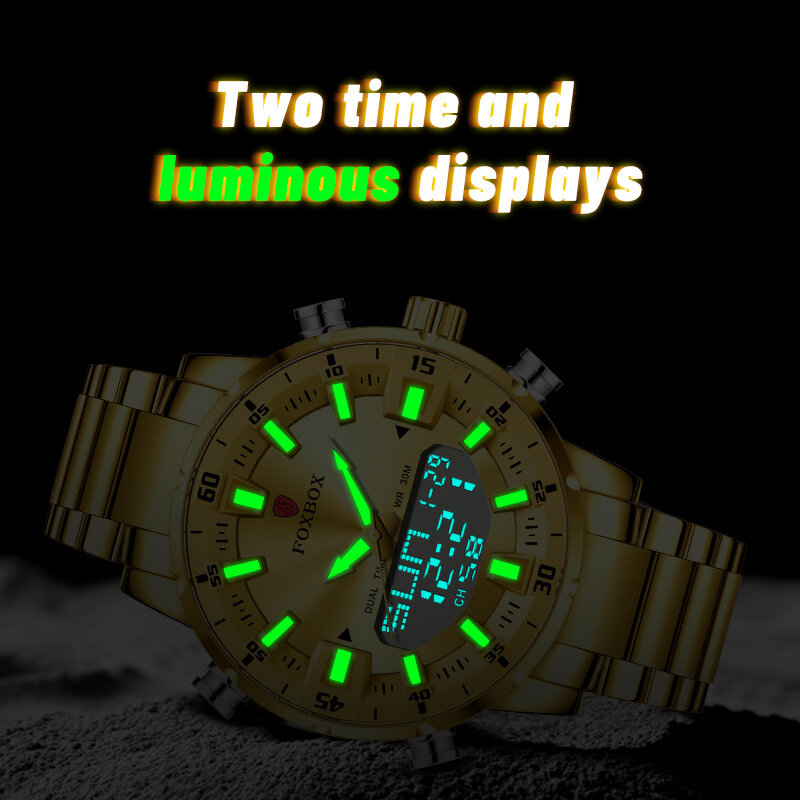 Lige 2022 nova marca de luxo relógios masculinos ouro aço inoxidável esporte relógio digital analógico grande quartzo para o homem