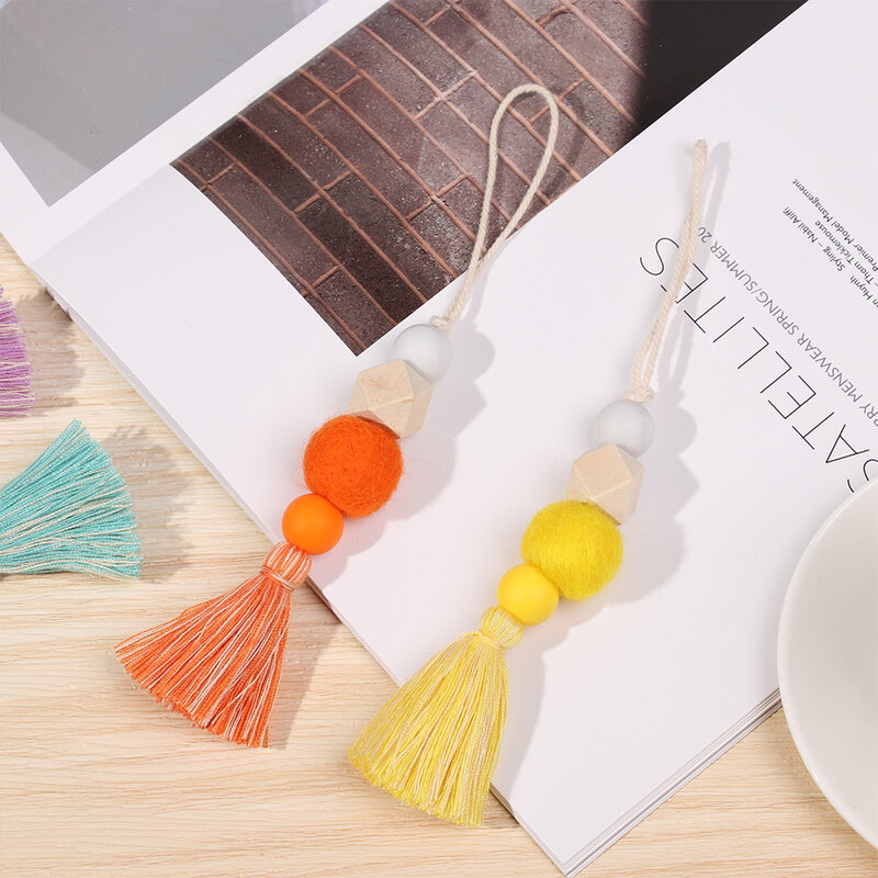 Tassel Natural Wood Silicone Felt Beads Car Hanging Ornaments Perfume Diffuser Aromatherapy Auto Rearview Mirror  Pendants