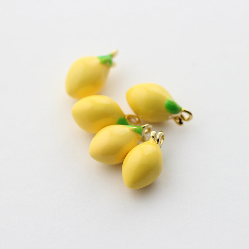3pcs/Lot 7*13mm 24K Gold Color Plated Brass with Fruit Fresh Yellow Lemon Pendants Necklace or Earring DIY Making Jewelry