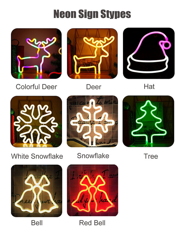 La decorazione di natale ha condotto la luce al Neon dell'insegna USB/Battry ha alimentato la luce notturna di forma dell'albero di natale del fiocco di neve dei cervi per la festa nuziale