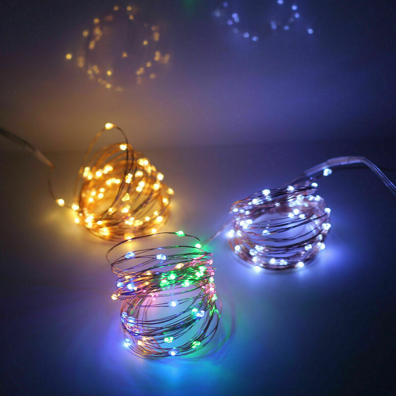 20 50 100 LED Starry Light String Fairy Garland แบตเตอรี่สายไฟทองแดงสำหรับงานปาร์ตี้คริสต์มาสงานแต่งงาน9สี10M 5M 2M