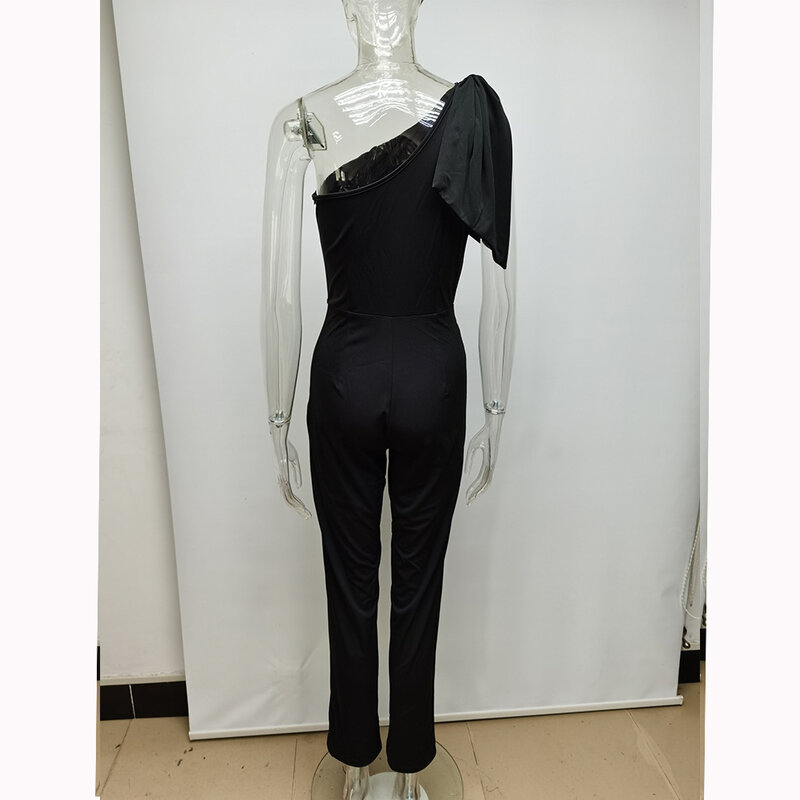 2020 Модный женский черный вечерний клубный комбинезон на одно плечо, повседневный сексуальный Комбинезоны в обтяжку A2965