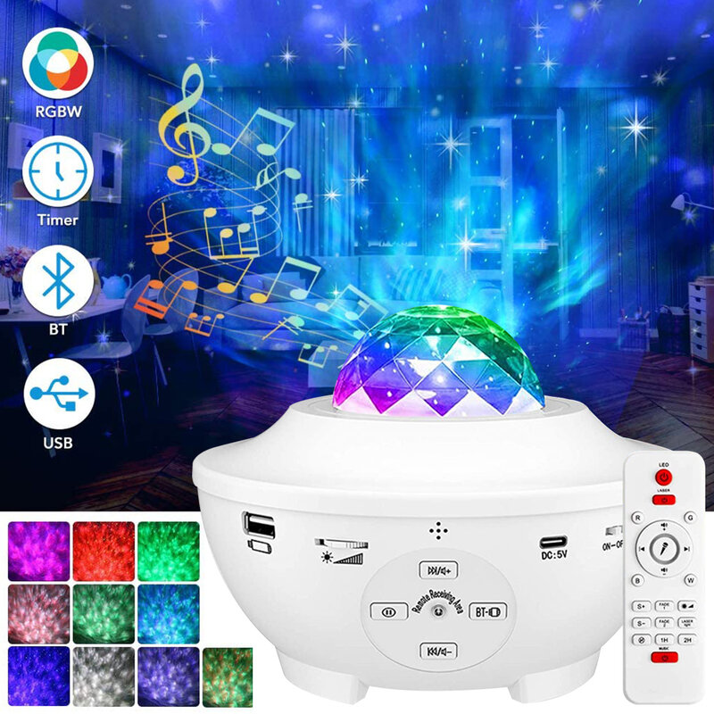Projecteur de musique LED à vagues étoilées, son activé, Bluetooth, lecteur de musique, télécommande, galaxie, décoration de maison, D30