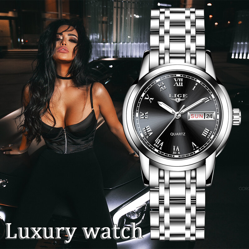 Lige Nieuwe Premium Luxe Eenvoudige Quartz Vrouwen Horloges Topmerk Fashion Casual Black Dial Lady Waterdichte Polshorloj Reloj Mujer