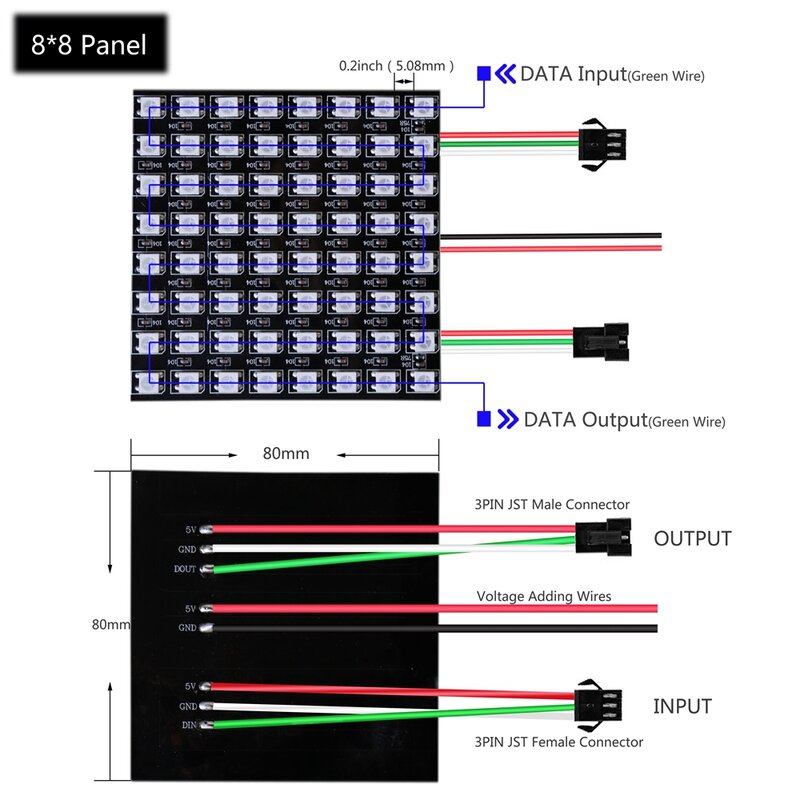 WS2812B LED cyfrowy elastyczny indywidualnie adresowalny Panel oświetleniowy WS2812IC 8x8 16x16 moduł matrycowy ekran DC5V