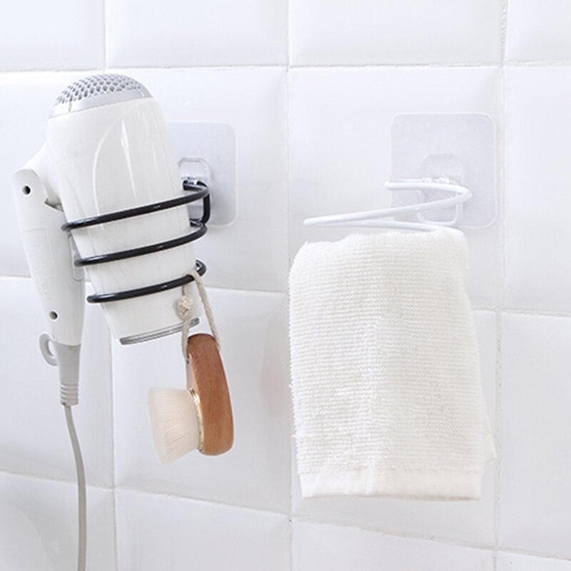 Metal secador de cabelo rack suporte do banheiro fixado na parede ganchos prateleira armazenamento gancho titular prateleiras prateleira armazenamento